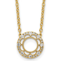 14K Yellow Gold Polished Diamond Floral Circle Necklace - 0.258 Carat Total Diamond Weight by Oro Pregiato