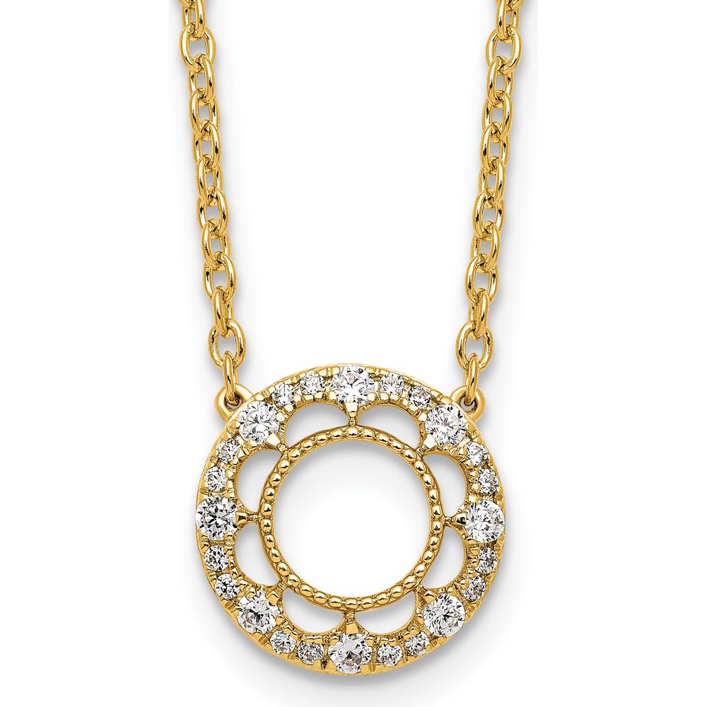14K Yellow Gold Polished Diamond Floral Circle Necklace - 0.258 Carat Total Diamond Weight by Oro Pregiato