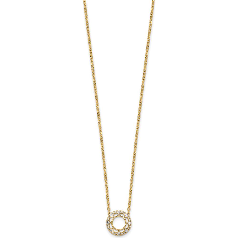 14K Yellow Gold Polished Diamond Floral Circle Necklace - 0.258 Carat Total Diamond Weight by Oro Pregiato