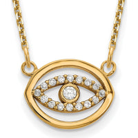 14K Yellow Gold Polished Diamond Halo Evil Eye Necklace - 0.03 Carat Total Diamond Weight by Oro Pregiato