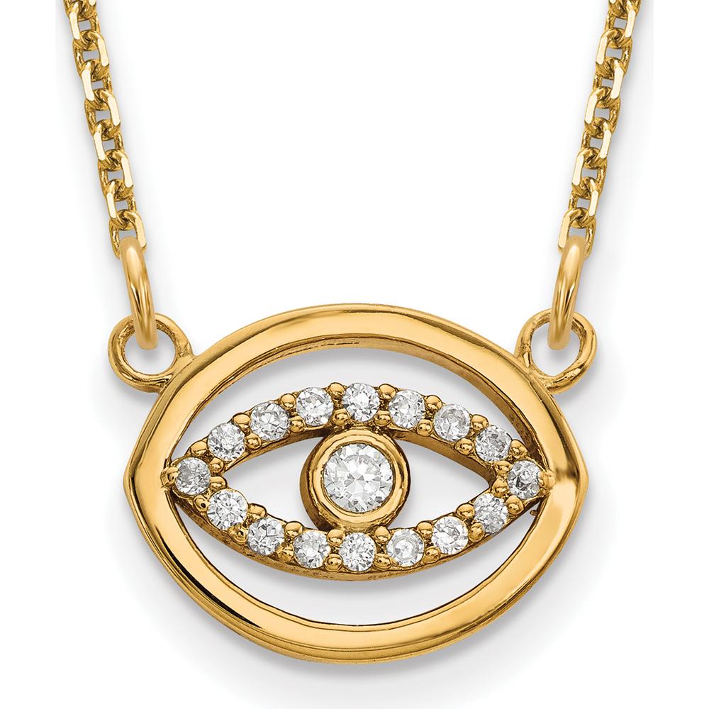 14K Yellow Gold Polished Diamond Halo Evil Eye Necklace - 0.03 Carat Total Diamond Weight by Oro Pregiato