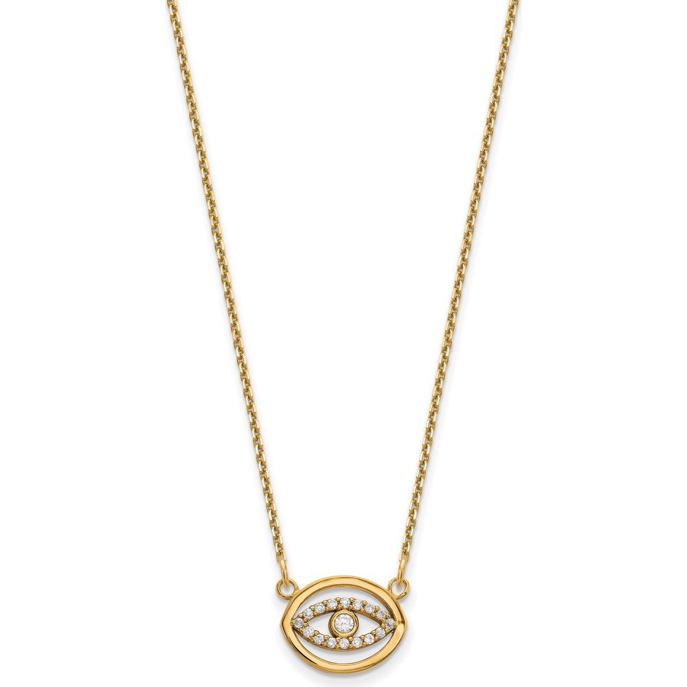 14K Yellow Gold Polished Diamond Halo Evil Eye Necklace - 0.03 Carat Total Diamond Weight by Oro Pregiato