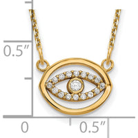 14K Yellow Gold Polished Diamond Halo Evil Eye Necklace - 0.03 Carat Total Diamond Weight by Oro Pregiato