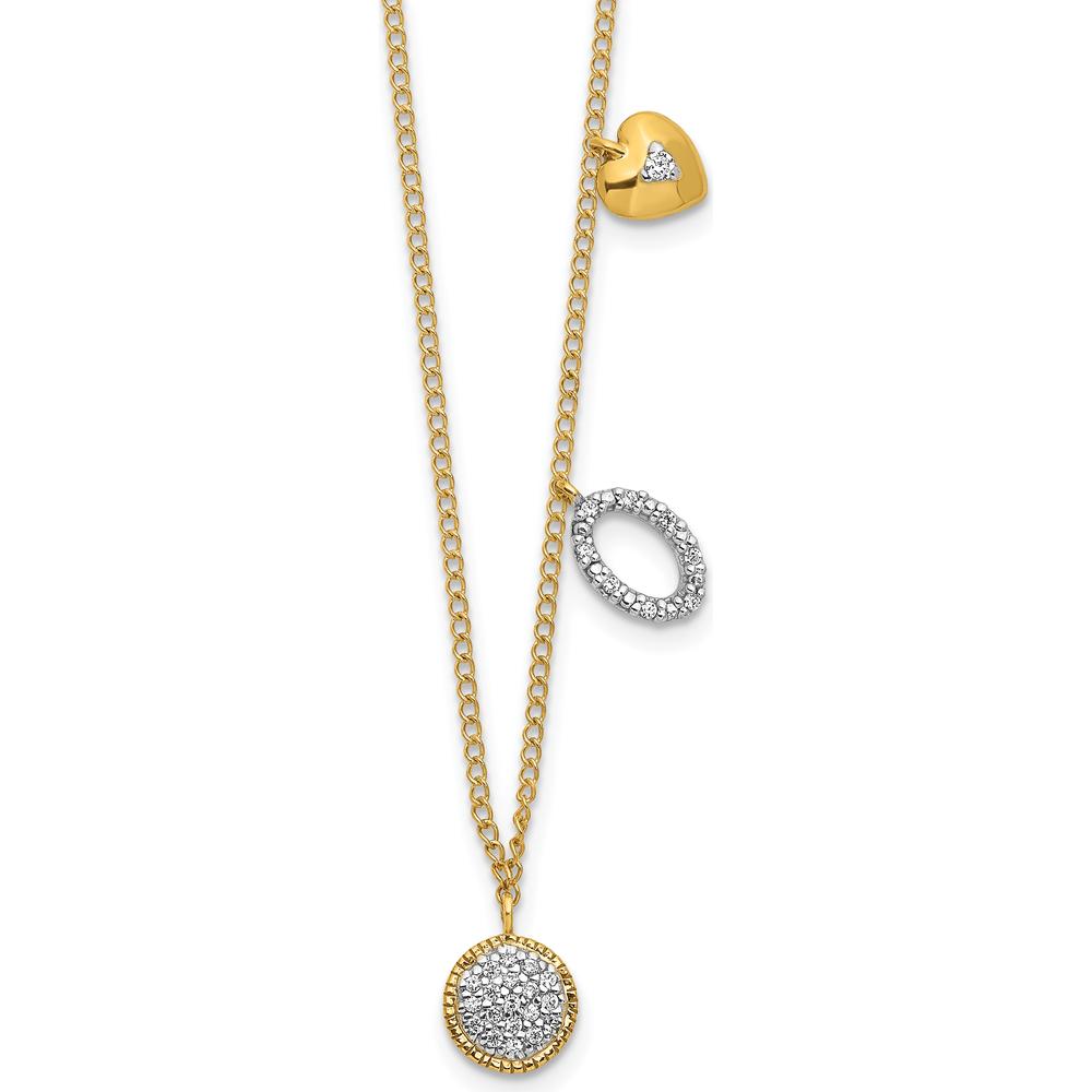 14K Yellow Gold Polished Diamond Heart and Circle Pendant Necklace - 1/10 Carat Total Diamond Weight by Monteluci Fine Jewelry