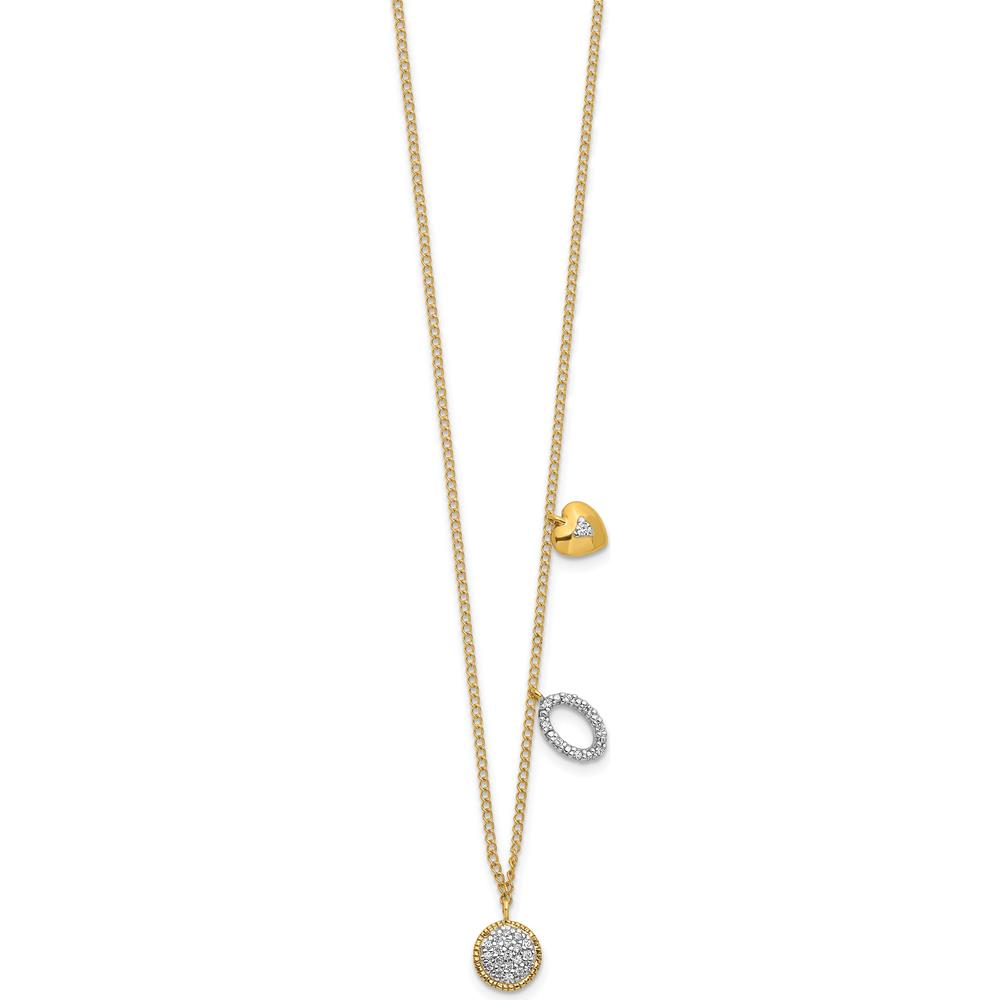 14K Yellow Gold Polished Diamond Heart and Circle Pendant Necklace - 1/10 Carat Total Diamond Weight by Monteluci Fine Jewelry
