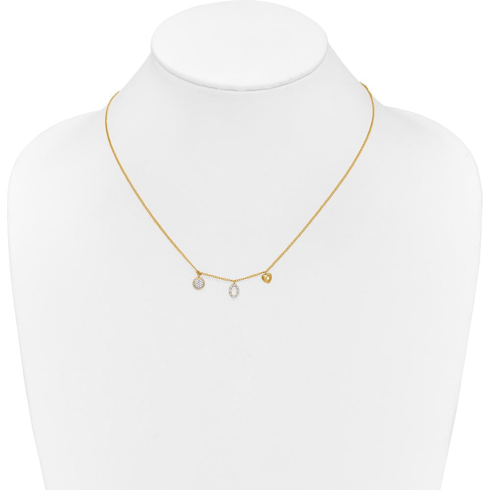 14K Yellow Gold Polished Diamond Heart and Circle Pendant Necklace - 1/10 Carat Total Diamond Weight by Monteluci Fine Jewelry