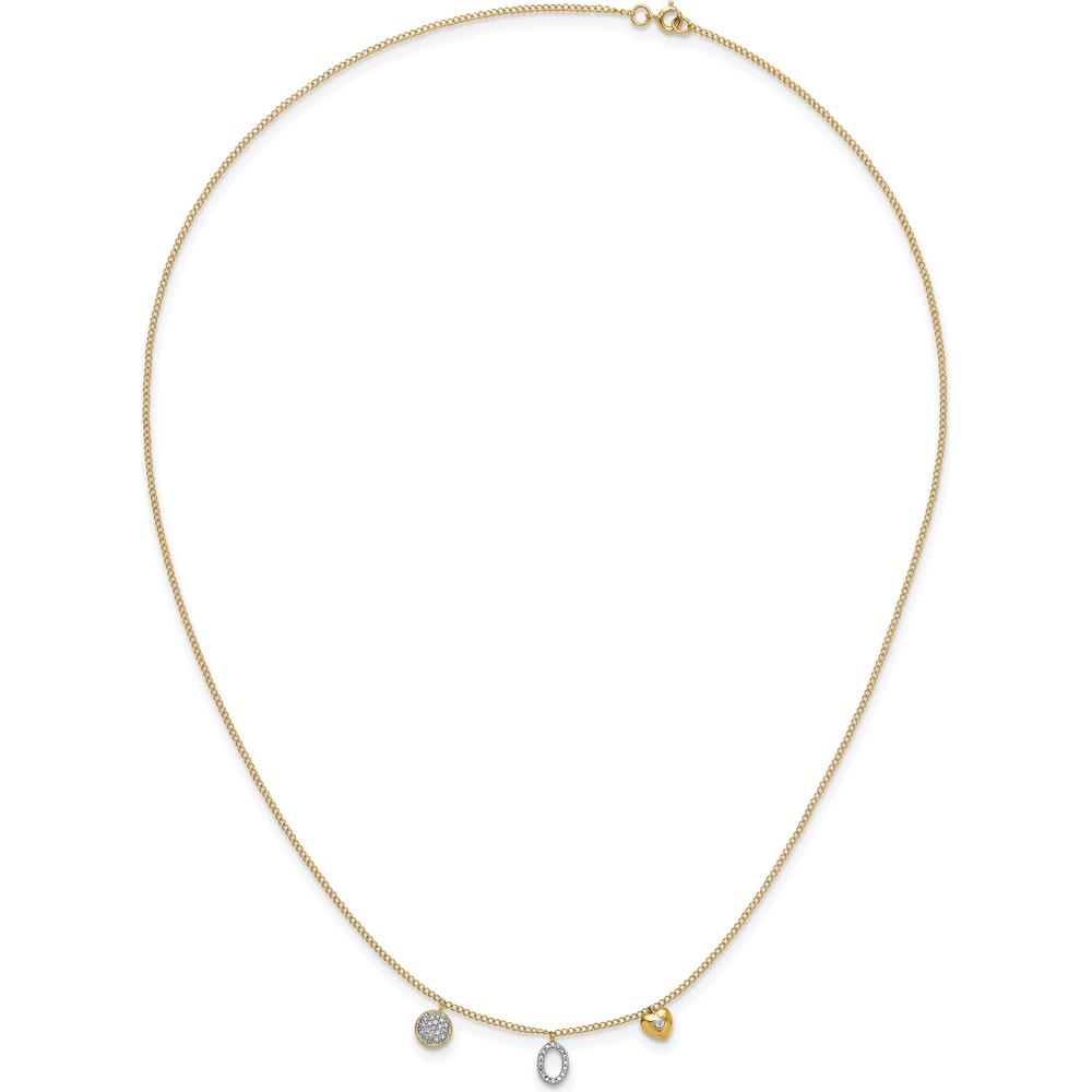 14K Yellow Gold Polished Diamond Heart and Circle Pendant Necklace - 1/10 Carat Total Diamond Weight by Monteluci Fine Jewelry