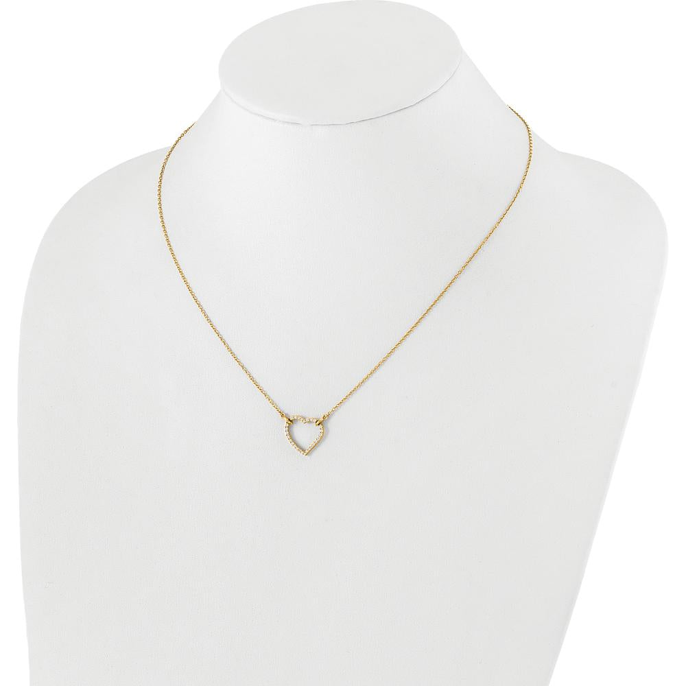 14K Yellow Gold Polished Diamond Heart Necklace - 1/5 Carat Total Diamond Weight by Monteluci Fine Jewelry
