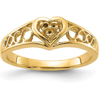 14K Yellow Gold Polished Diamond Heart Ring Mounting - Tapered Band, Customizable for Your Perfect Stone by Oro Pregiato