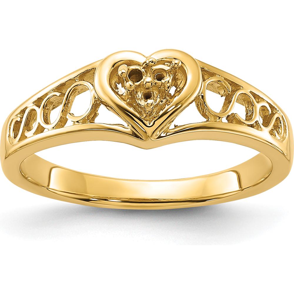 14K Yellow Gold Polished Diamond Heart Ring Mounting - Tapered Band, Customizable for Your Perfect Stone by Oro Pregiato