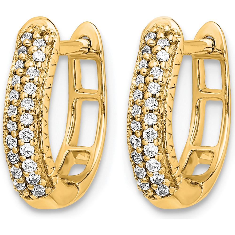 14K Yellow Gold Polished Diamond Hinged Hoop Earrings - 0.004 Carat Total Diamond Weight by Oro Pregiato