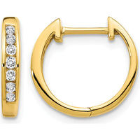 14K Yellow Gold Polished Diamond Hinged Hoop Earrings - 0.015 Carat Total Diamond Weight by Monteluci Fine Jewelry
