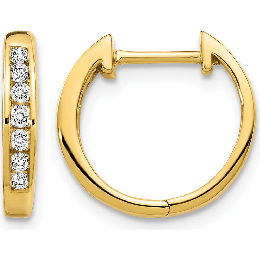 14K Yellow Gold Polished Diamond Hinged Hoop Earrings - 0.015 Carat Total Diamond Weight by Monteluci Fine Jewelry