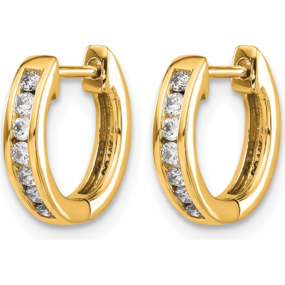 14K Yellow Gold Polished Diamond Hinged Hoop Earrings - 0.015 Carat Total Diamond Weight by Monteluci Fine Jewelry