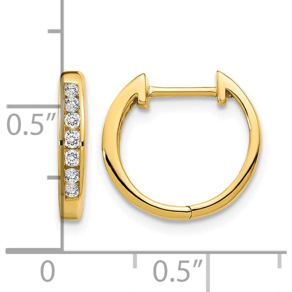 14K Yellow Gold Polished Diamond Hinged Hoop Earrings - 0.015 Carat Total Diamond Weight by Monteluci Fine Jewelry