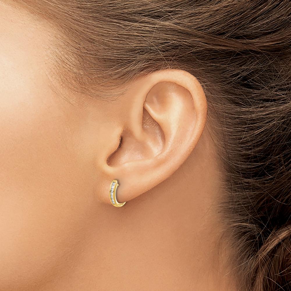14K Yellow Gold Polished Diamond Hinged Hoop Earrings - 0.14 Carat Total Diamond Weight by Monteluci Fine Jewelry