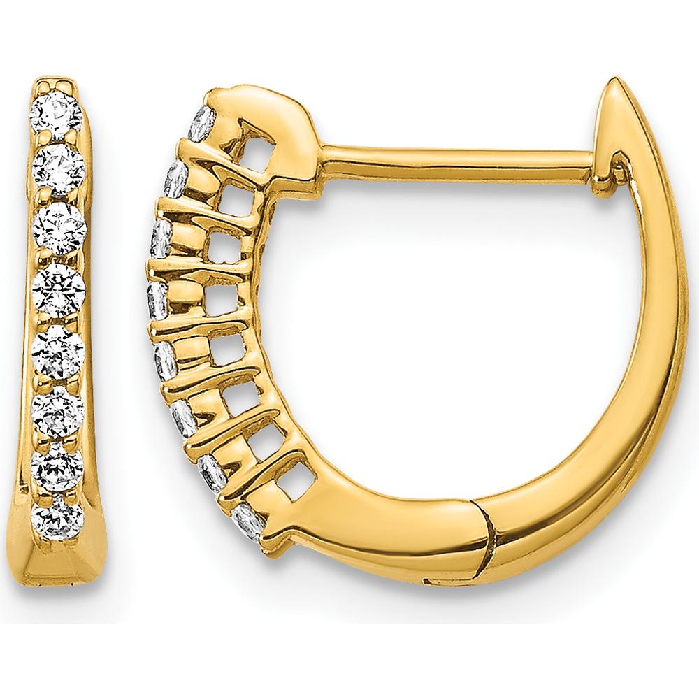 14K Yellow Gold Polished Diamond Hinged Hoop Earrings - 0.16 Carat Total Diamond Weight by Monteluci Fine Jewelry