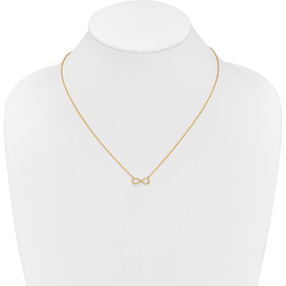 14K Yellow Gold Polished Diamond Infinity Necklace with 0.06 Carat Round Diamonds - 18 Inches by Monteluci Fine Jewelry