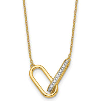 14K Yellow Gold Polished Diamond Interlocked Paperclip Links Necklace with Round Diamonds - 1/15 Carat Total Diamond Weight by Oro Pregiato