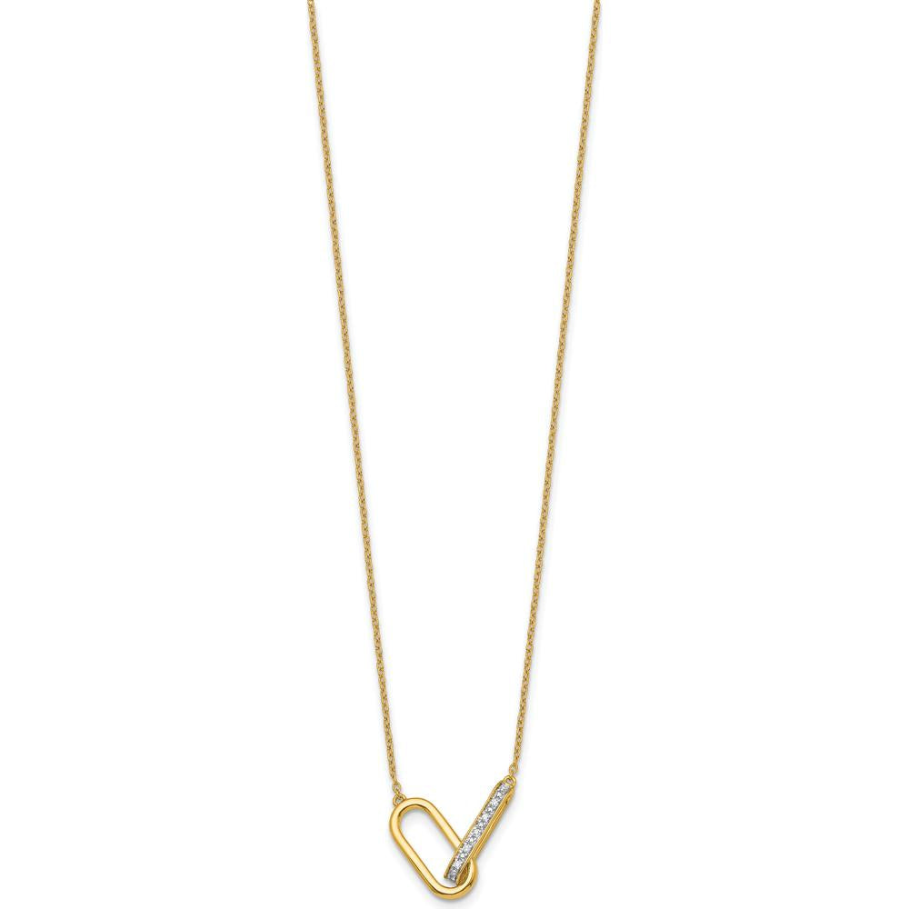 14K Yellow Gold Polished Diamond Interlocked Paperclip Links Necklace with Round Diamonds - 1/15 Carat Total Diamond Weight by Oro Pregiato