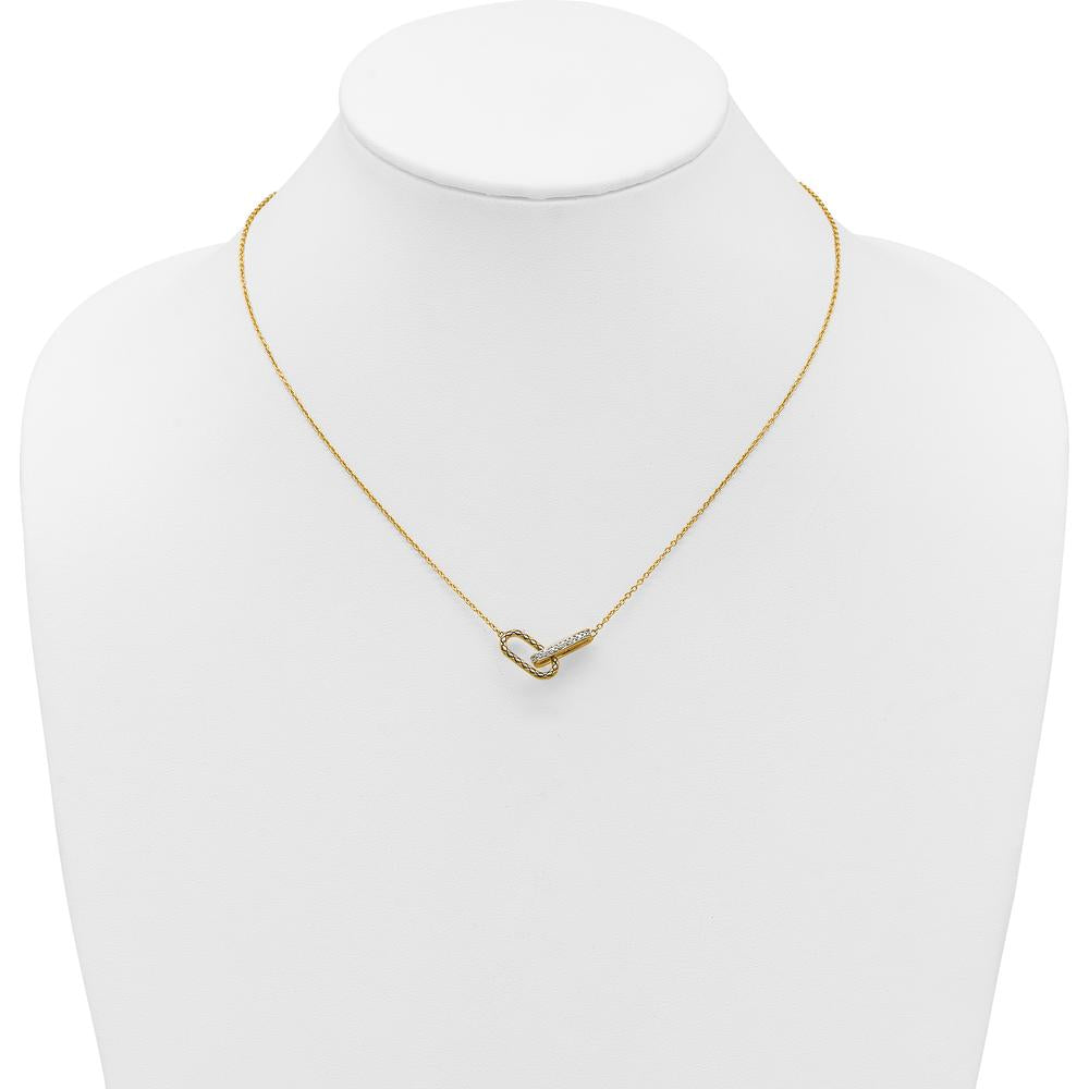 14K Yellow Gold Polished Diamond Interlocked Paperclip Links Necklace with Round Diamonds - 1/15 Carat Total Diamond Weight by Oro Pregiato