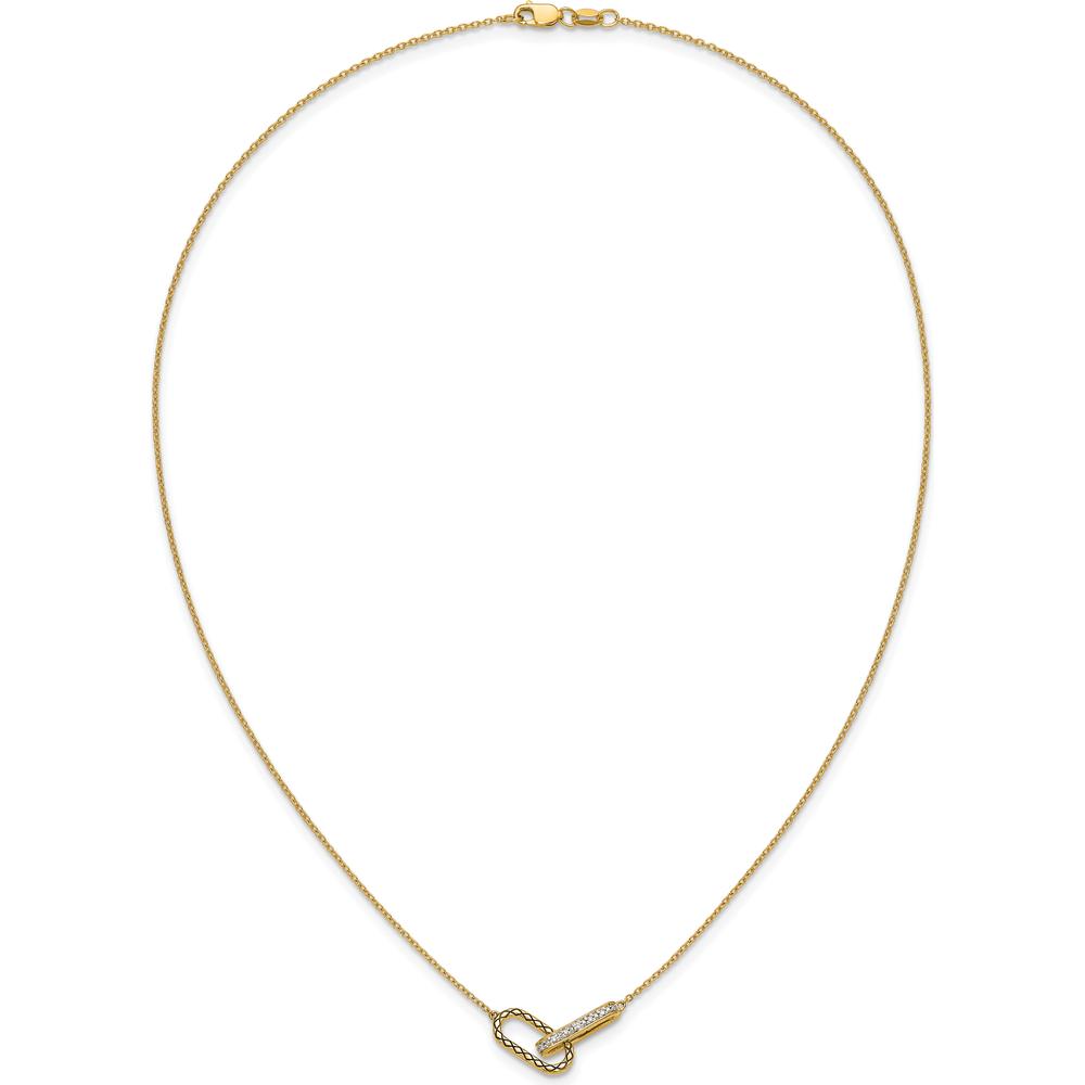 14K Yellow Gold Polished Diamond Interlocked Paperclip Links Necklace with Round Diamonds - 1/15 Carat Total Diamond Weight by Oro Pregiato