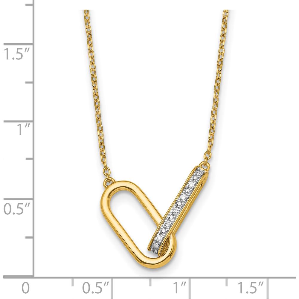 14K Yellow Gold Polished Diamond Interlocked Paperclip Links Necklace with Round Diamonds - 1/15 Carat Total Diamond Weight by Oro Pregiato