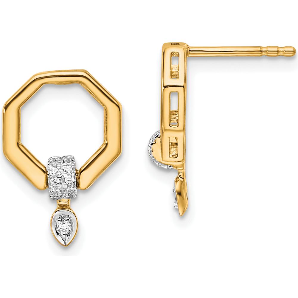 14K Yellow Gold Polished Diamond Octagon Drop Earrings with Round White Diamonds - 0.50 Carats Total Diamond Weight by Oro Pregiato