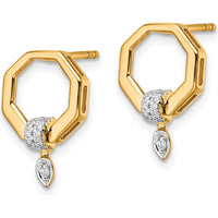 14K Yellow Gold Polished Diamond Octagon Drop Earrings with Round White Diamonds - 0.50 Carats Total Diamond Weight by Oro Pregiato