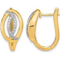 14K Yellow Gold Polished Diamond Oval Hinged Hoop Earrings - 0.0215 Carat Total Diamond Weight by Monteluci Fine Jewelry