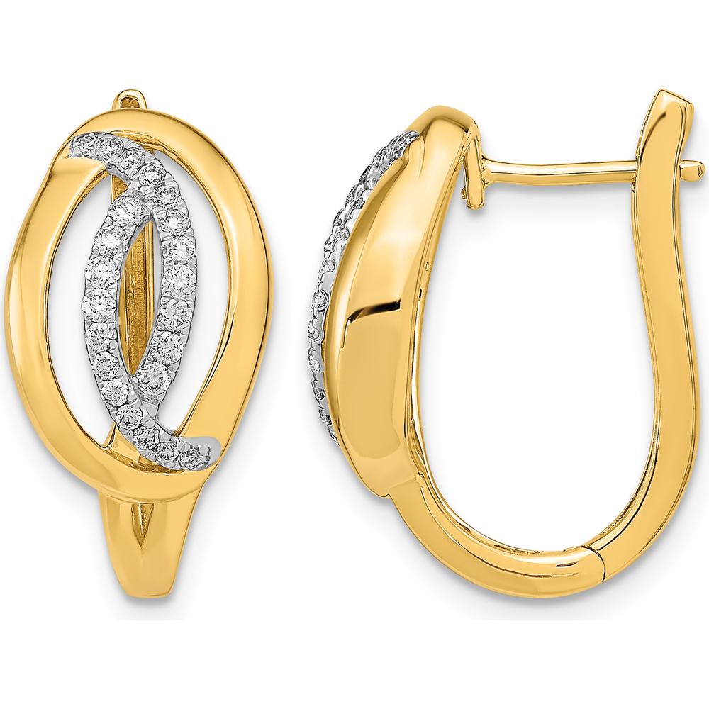 14K Yellow Gold Polished Diamond Oval Hinged Hoop Earrings - 0.0215 Carat Total Diamond Weight by Monteluci Fine Jewelry