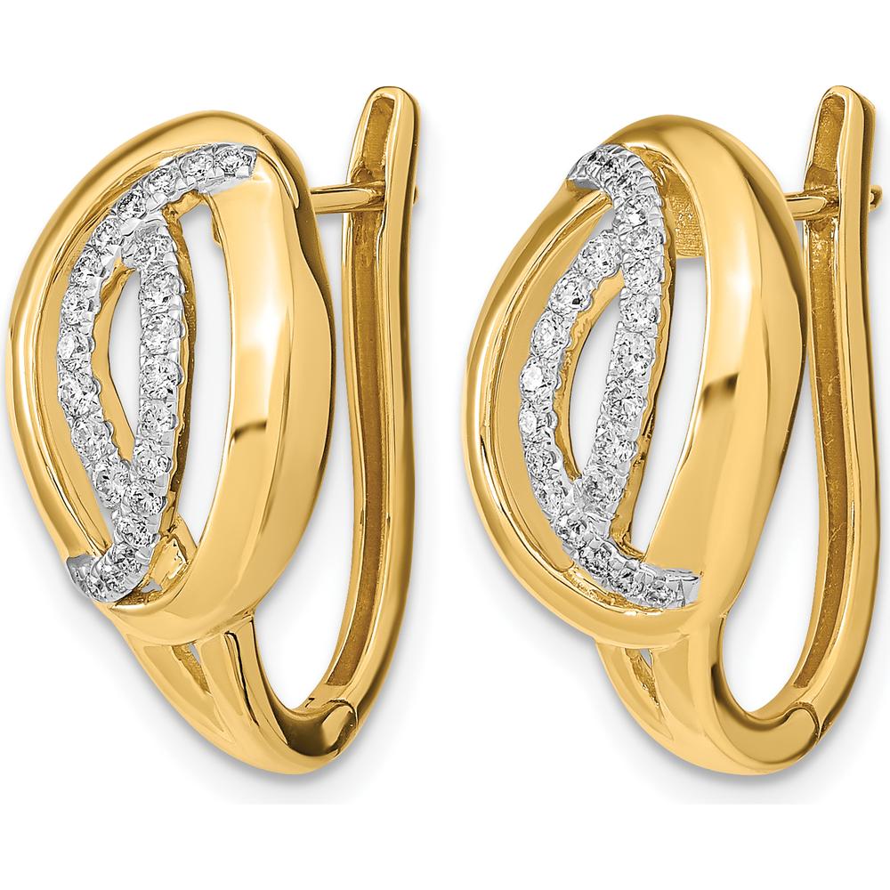 14K Yellow Gold Polished Diamond Oval Hinged Hoop Earrings - 0.0215 Carat Total Diamond Weight by Monteluci Fine Jewelry
