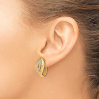 14K Yellow Gold Polished Diamond Oval Hinged Hoop Earrings - 0.0215 Carat Total Diamond Weight by Monteluci Fine Jewelry