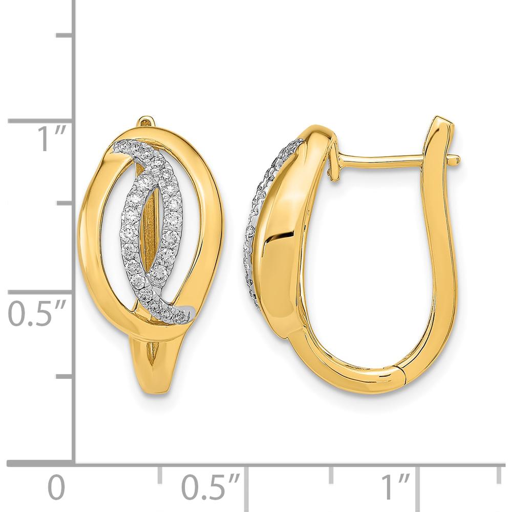 14K Yellow Gold Polished Diamond Oval Hinged Hoop Earrings - 0.0215 Carat Total Diamond Weight by Monteluci Fine Jewelry