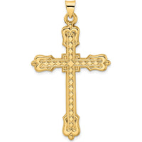 14K Yellow Gold Polished Diamond Pattern Hollow Cross Pendant - 53.8mm Length by Oro Pregiato