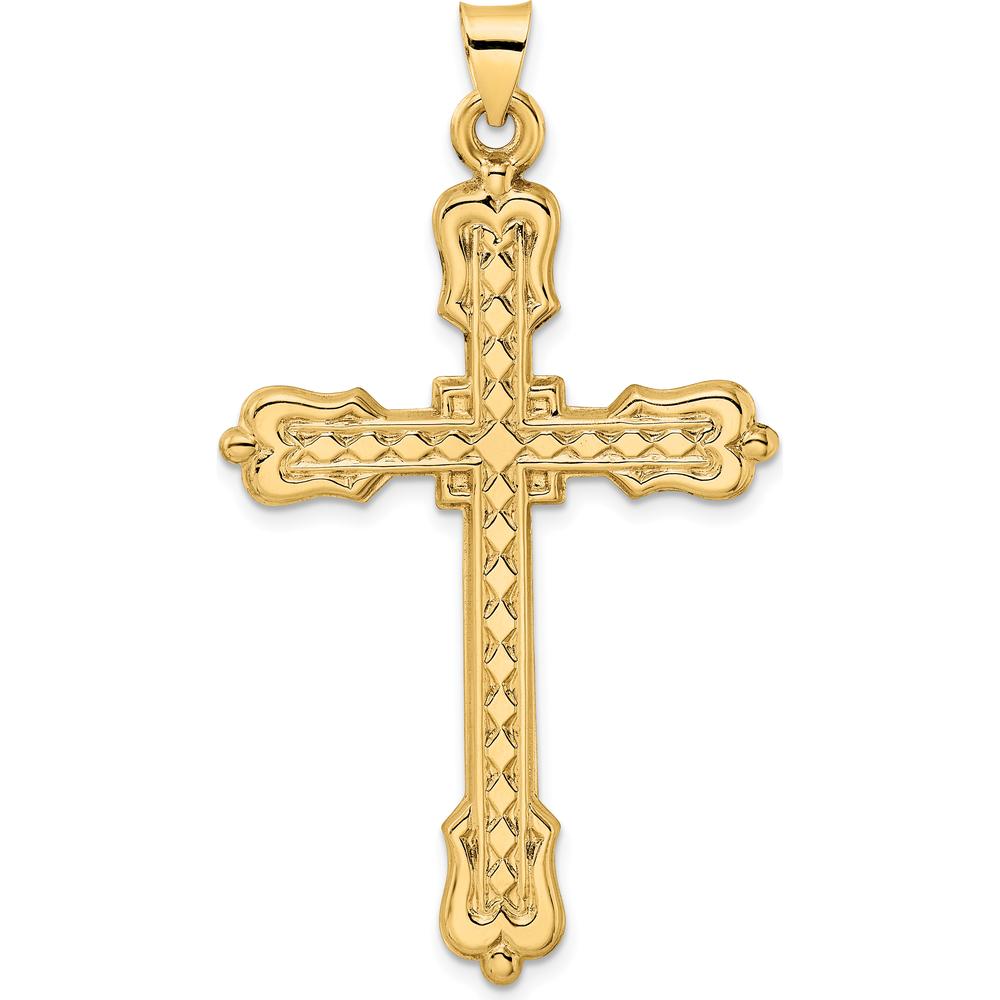 14K Yellow Gold Polished Diamond Pattern Hollow Cross Pendant - 53.8mm Length by Oro Pregiato