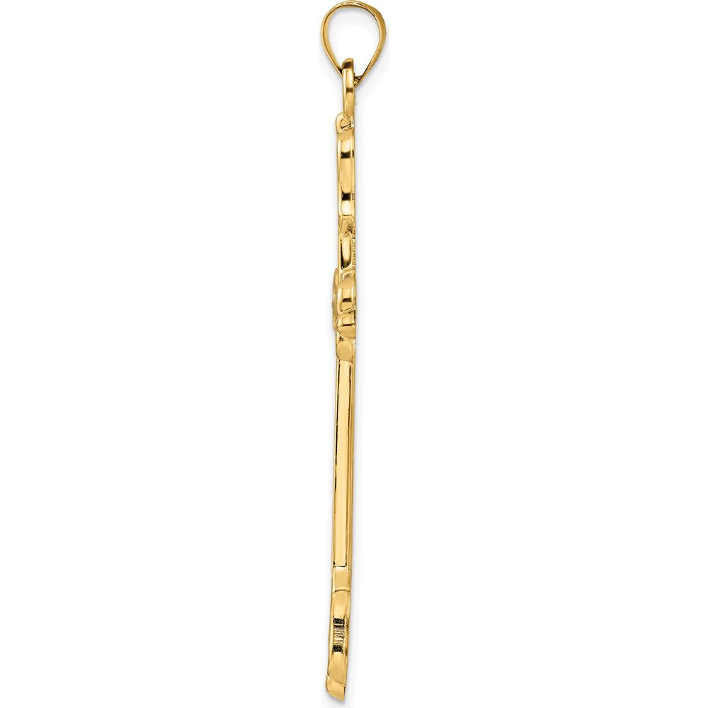 14K Yellow Gold Polished Diamond Pattern Hollow Cross Pendant - 53.8mm Length by Oro Pregiato