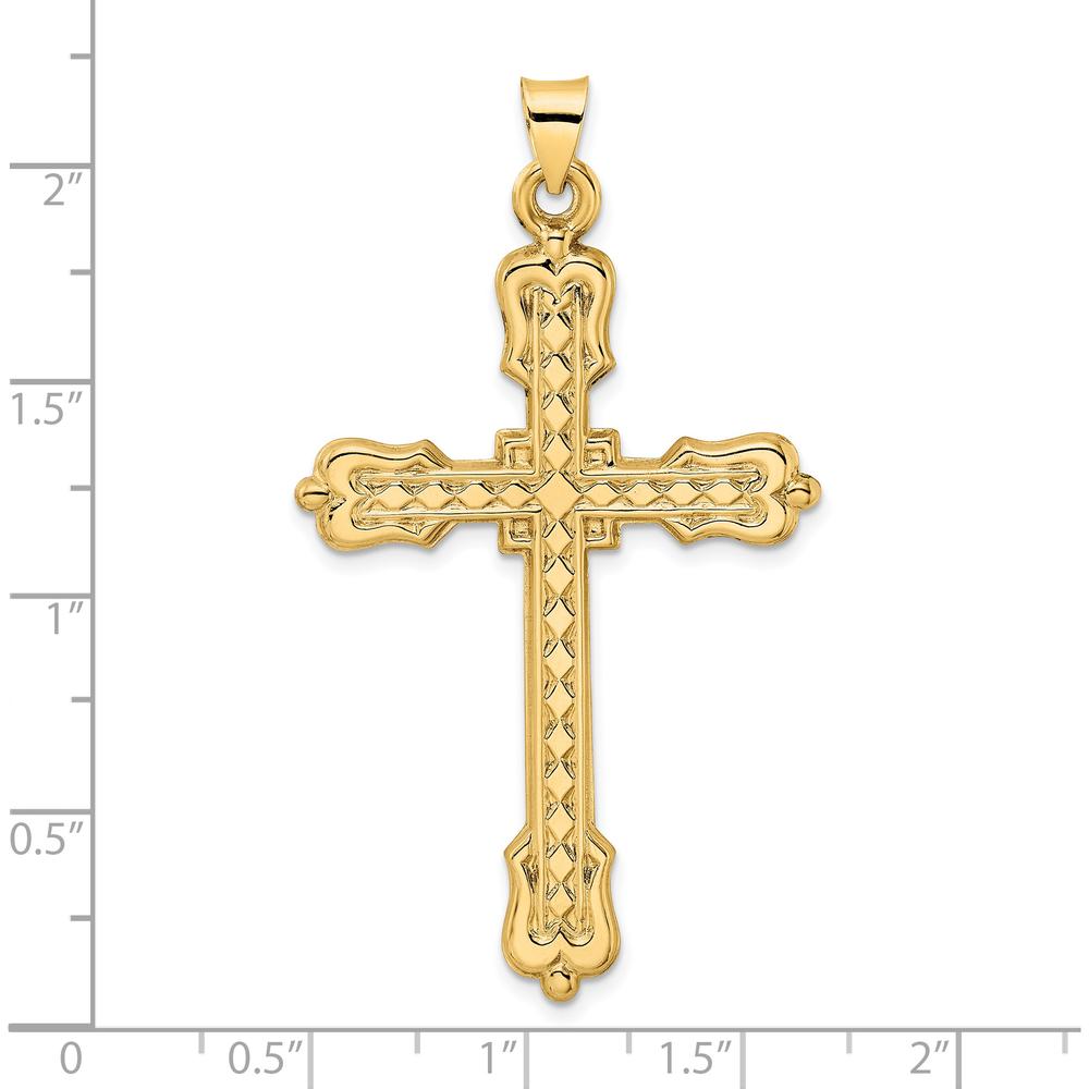 14K Yellow Gold Polished Diamond Pattern Hollow Cross Pendant - 53.8mm Length by Oro Pregiato