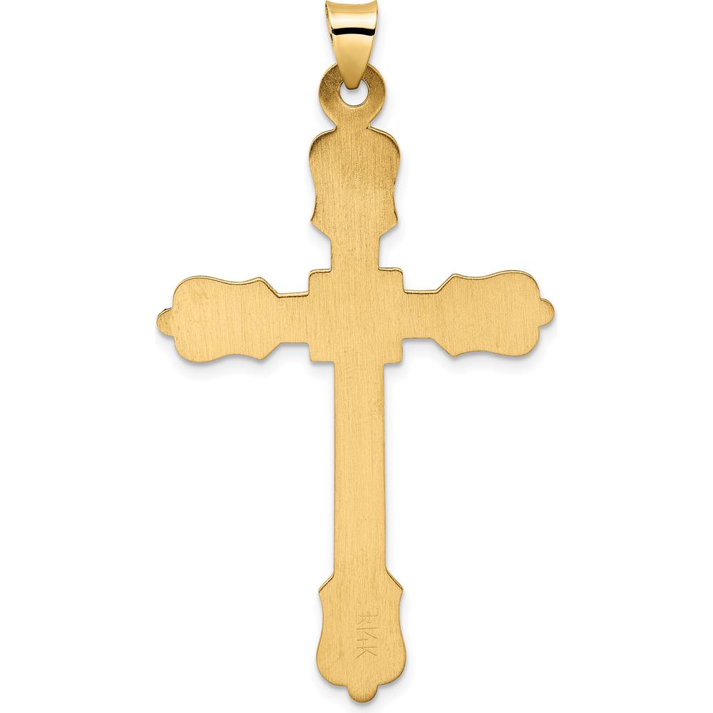 14K Yellow Gold Polished Diamond Pattern Hollow Cross Pendant - 53.8mm Length by Oro Pregiato