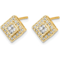 14K Yellow Gold Polished Diamond Post Earrings with Square and Round Diamonds - 0.034 Carat Total Diamond Weight by Monteluci Fine Jewelry