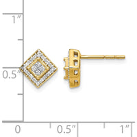 14K Yellow Gold Polished Diamond Post Earrings with Square and Round Diamonds - 0.034 Carat Total Diamond Weight by Monteluci Fine Jewelry