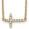 14K Yellow Gold Polished Diamond Sideways Cross Necklace - 0.18 Carat Total Diamond Weight by Monteluci Fine Jewelry