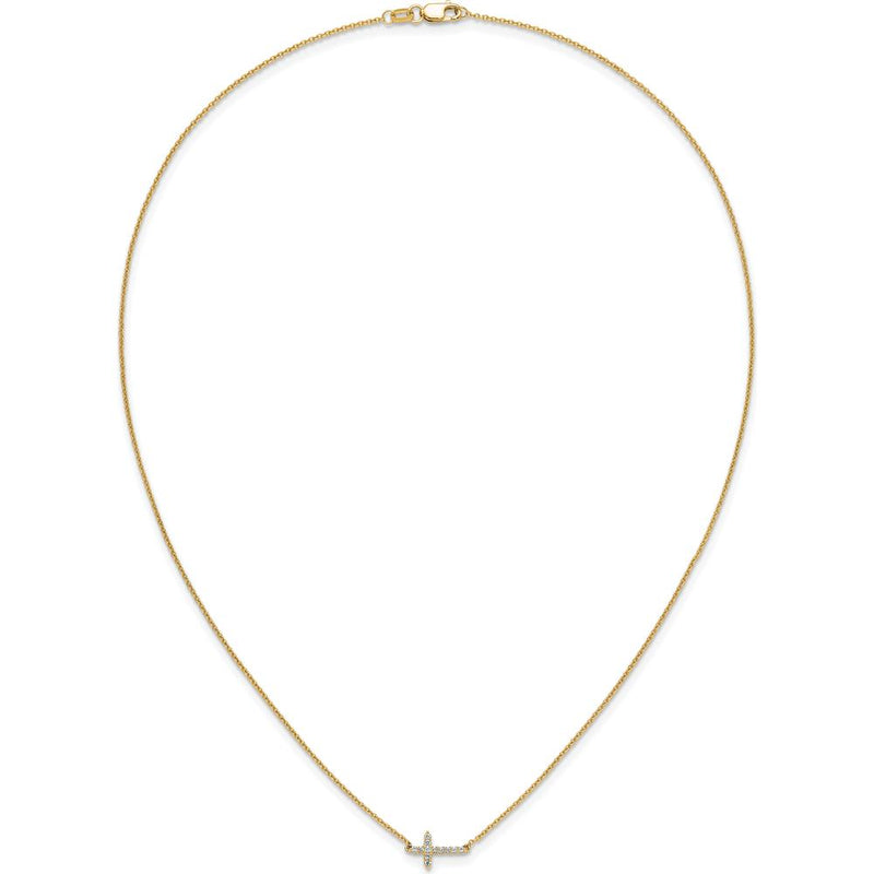 14K Yellow Gold Polished Diamond Sideways Cross Necklace - 0.18 Carat Total Diamond Weight by Monteluci Fine Jewelry