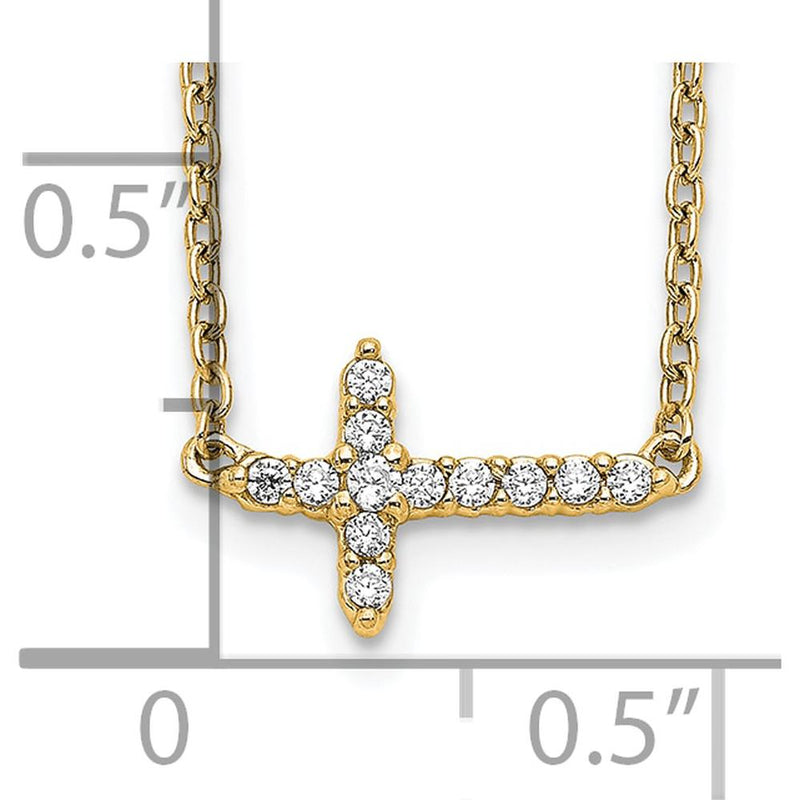 14K Yellow Gold Polished Diamond Sideways Cross Necklace - 0.18 Carat Total Diamond Weight by Monteluci Fine Jewelry