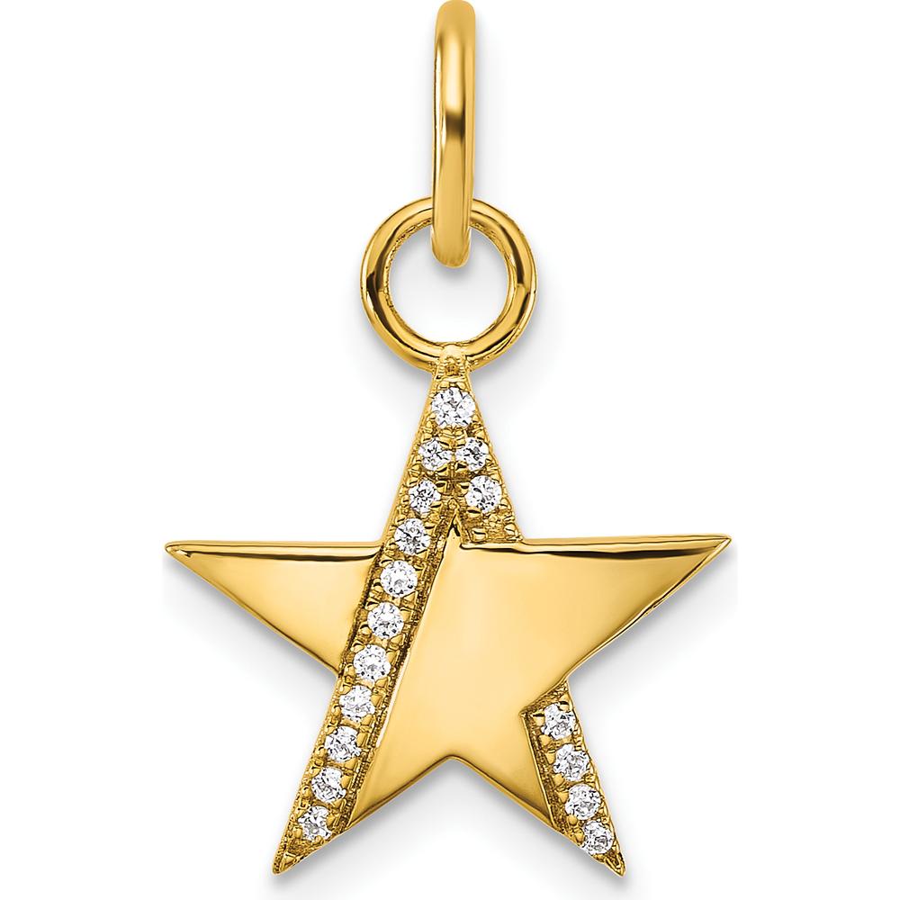 14K Yellow Gold Polished Diamond Star Charm with 0.065 Carat Round Diamonds by Oro Pregiato