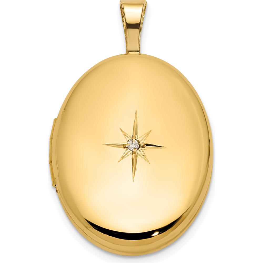 14K Yellow Gold Polished Diamond Star Locket - 0.05 Carat Diamond by Oro Pregiato