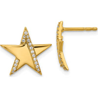 14K Yellow Gold Polished Diamond Star Post Earrings - 0.115 Carats Total Diamond Weight by Oro Pregiato