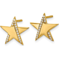 14K Yellow Gold Polished Diamond Star Post Earrings - 0.115 Carats Total Diamond Weight by Oro Pregiato