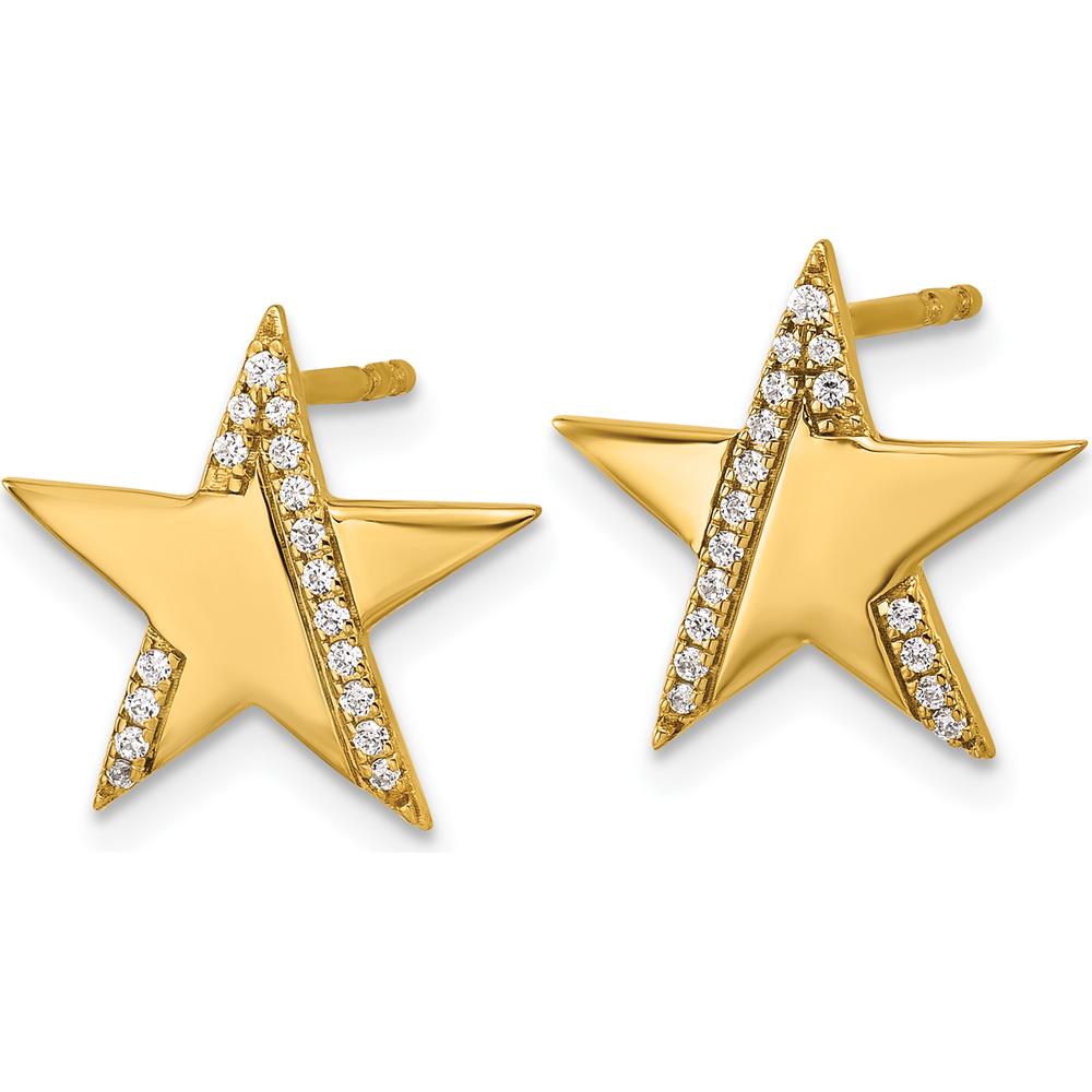 14K Yellow Gold Polished Diamond Star Post Earrings - 0.115 Carats Total Diamond Weight by Oro Pregiato