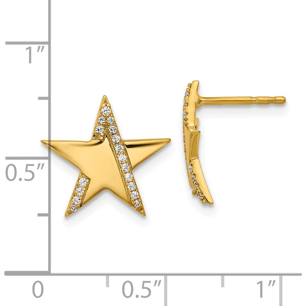 14K Yellow Gold Polished Diamond Star Post Earrings - 0.115 Carats Total Diamond Weight by Oro Pregiato